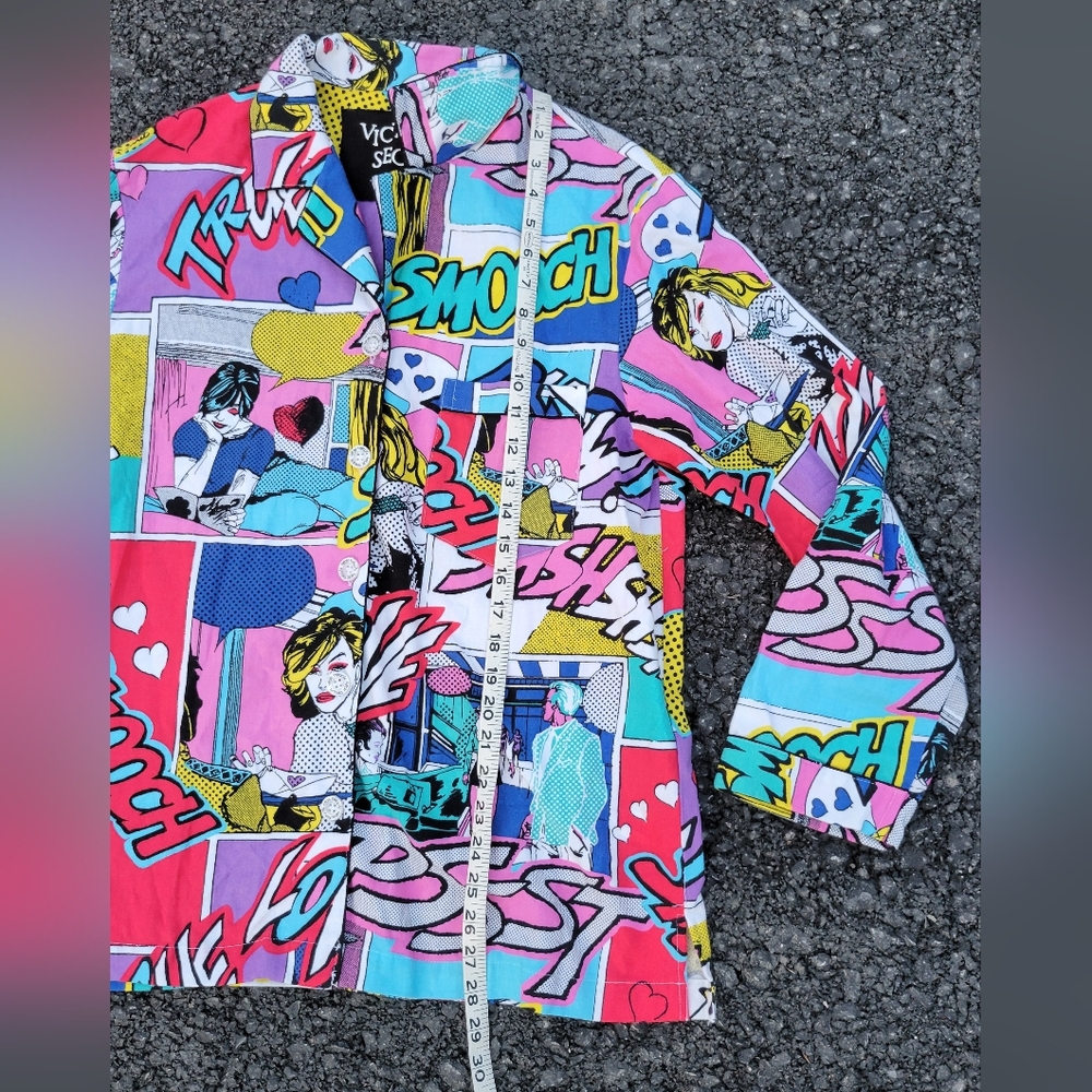 Victoria's Secret 90’s Cartoon Comics Pop Art Flannel Pajama Top Size Medium - Picture 11 of 15